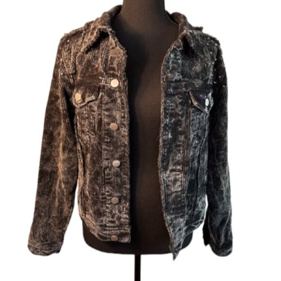 POL Corduroy Black Wash Distressed Studded Jacket Women’s Size Small - Picture 1 of 15